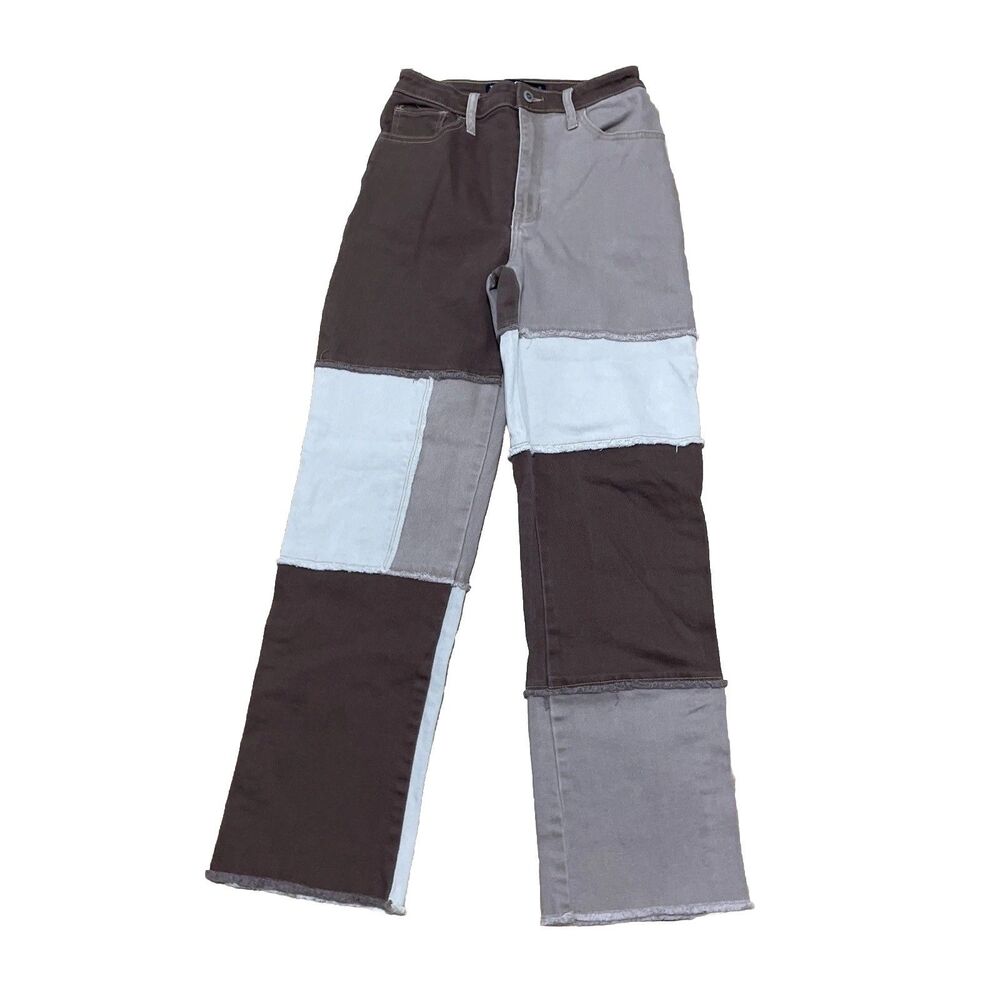 Hollister Patchwork Jeans Women 3R 26x31 Brown Stretch Boho Festival 90s Pants